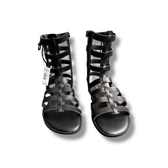 New Torrid Black Faux Leather Cage Lace Up Zip Up Gladiator Sandals Women's 7WW - Picture 2 of 7